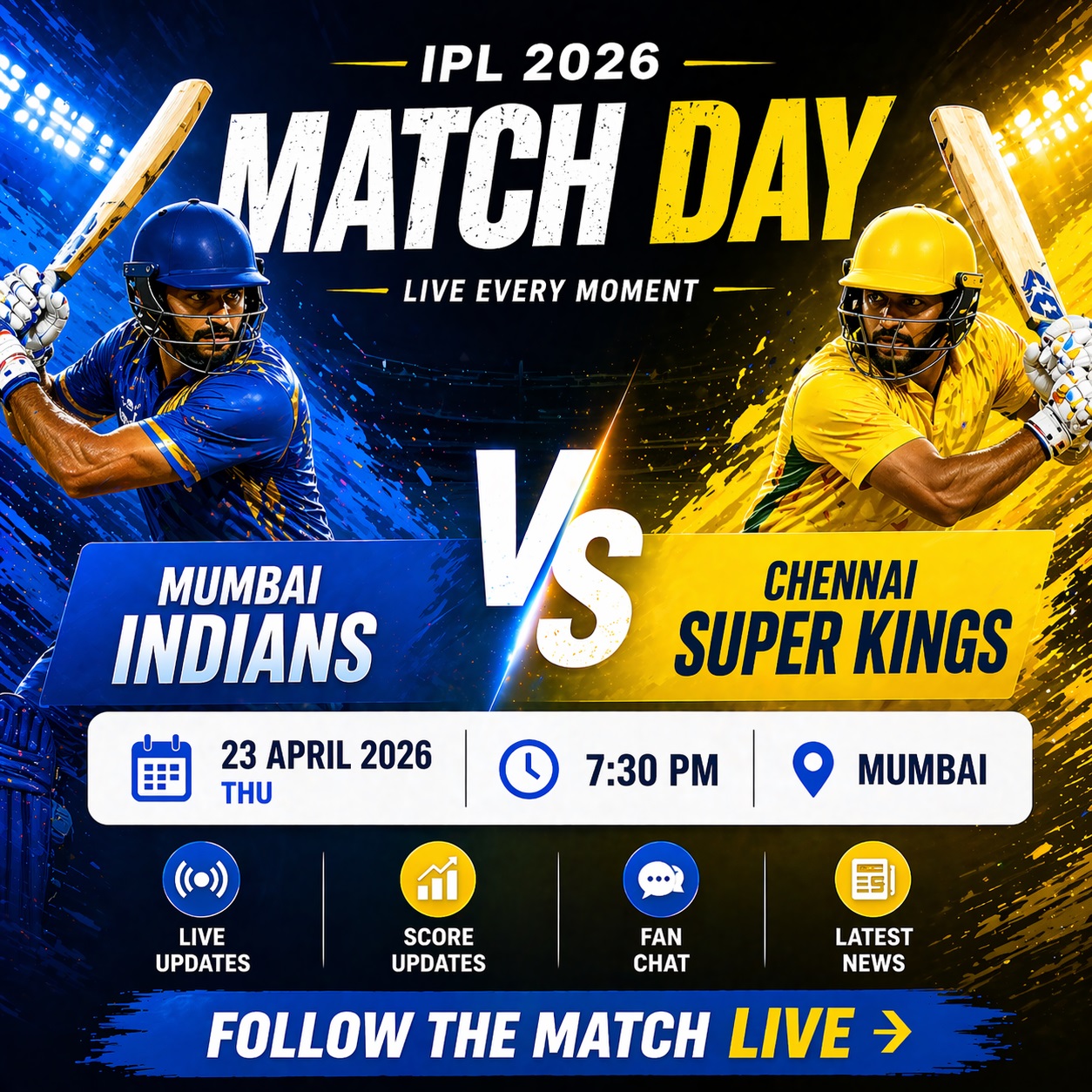 🏏MI VS CSK- IPL 2026 23rd April -  Chennai Super Kings defeated Mumbai Indians by 103 Runs in Wankhede !