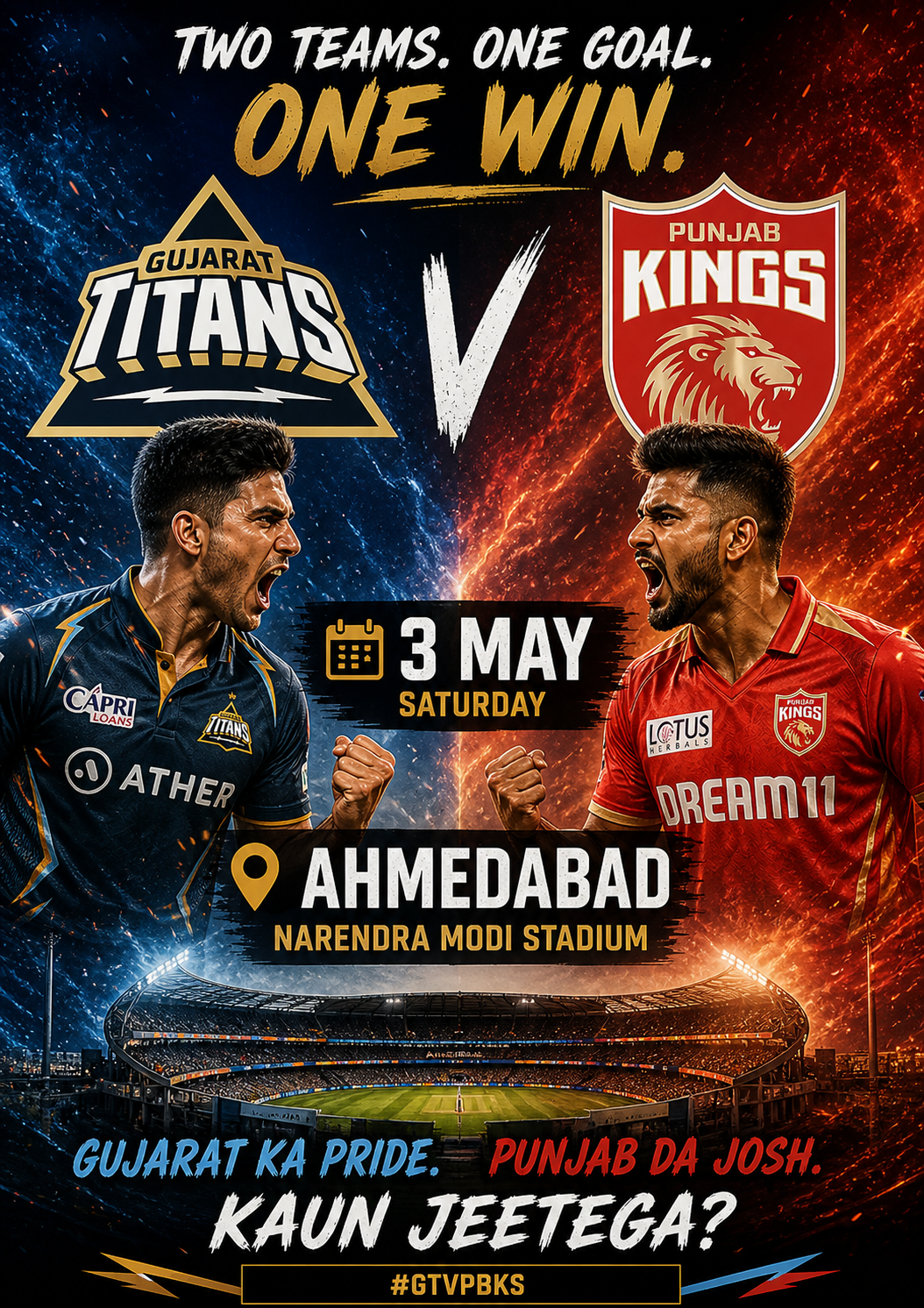 GT vs PBKS – IPL 2026  3 May - Gujrat Titans secured a last over victory over table toppers Punjab Kings