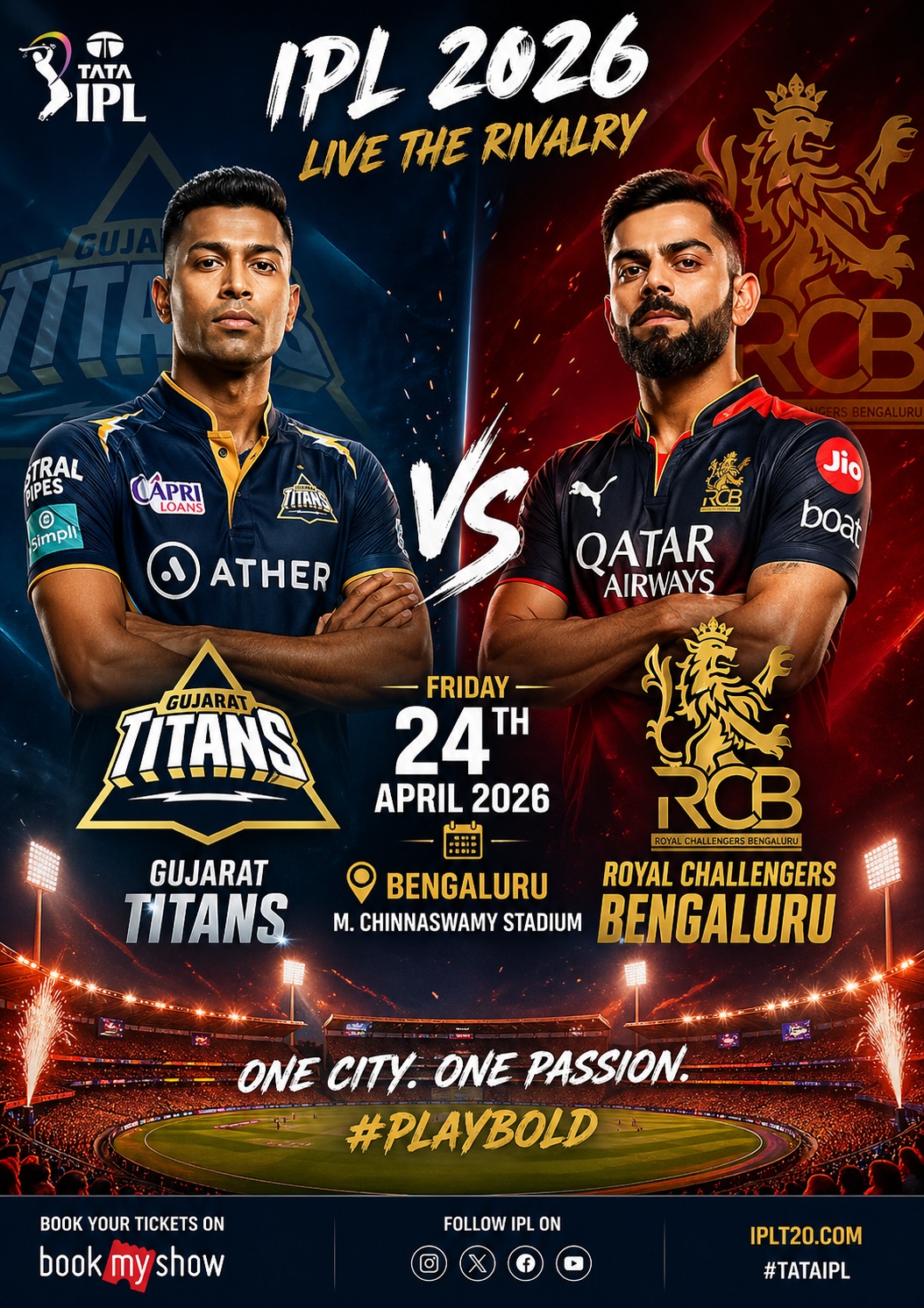 🔥 RCB VS GT- IPL 2026 24th April -  RCB Chase Down 206 in Style, a clinical victory over GT