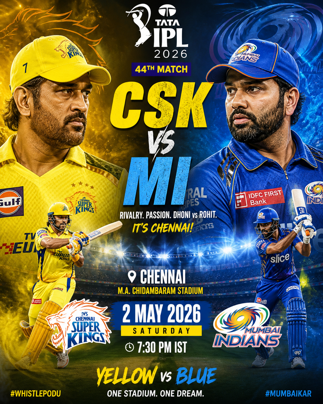 🏏 CSK vs MI – IPL 2026 2nd May, 44th Match - CSK outclass MI in a one-sided clash at their own fortress.