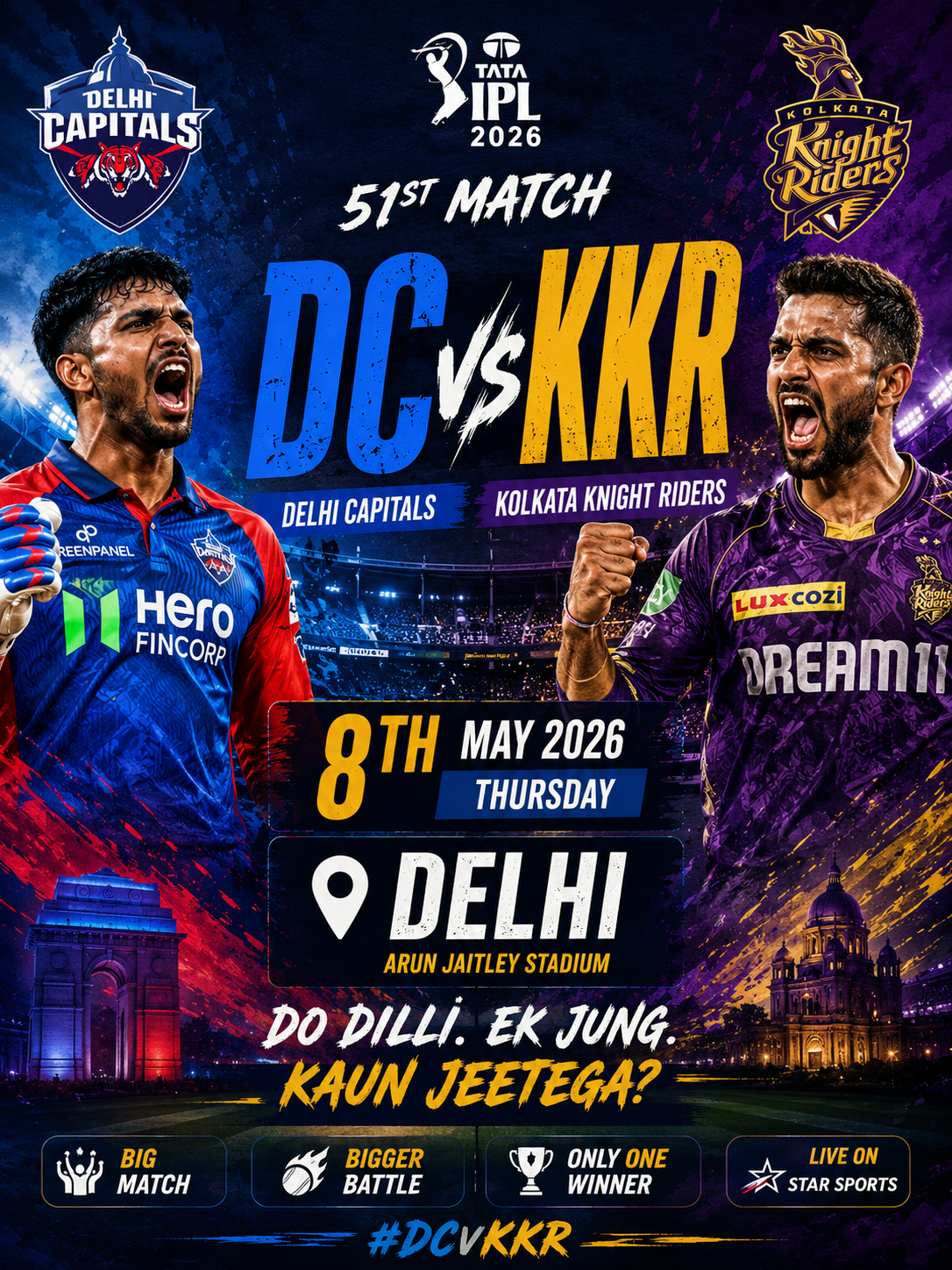 DC vs KKR- IPL 2026, 8th May- Kolkata Knight Riders' spin attack completely dismantled Delhi Capitals !