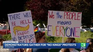 Demonstrators gather in Stockton for 'No Kings' protests