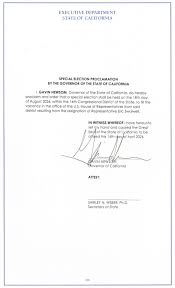 Governor Newsom issues proclamation setting special election for California Congressional District 14