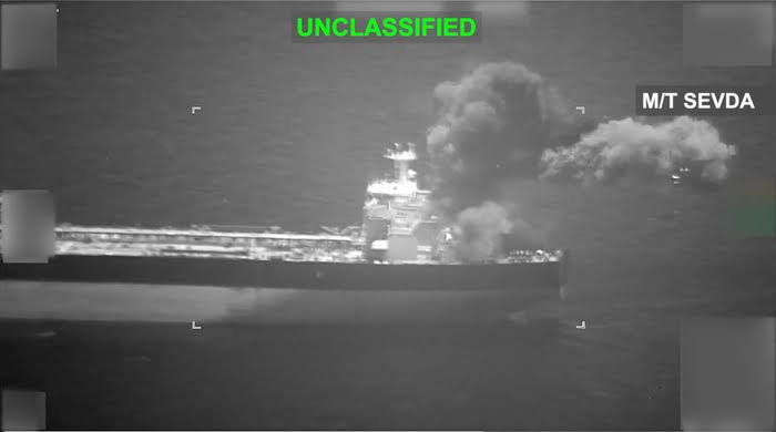 A US Navy Fighter Jet Hit the Smokestacks of Two Iran Blockade Runners
