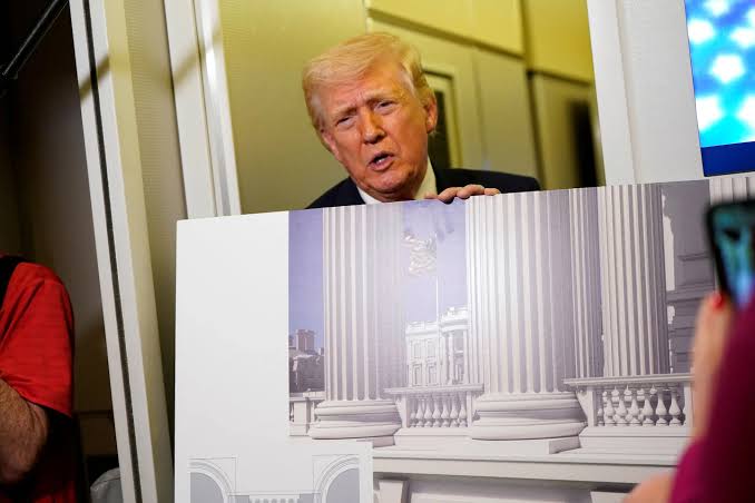 Trump shows off new ballroom designs as he defends $400 million project