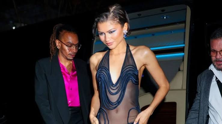 Zendaya’s Stringy Di Petsa Dress Is Completely Sheer & ‘Something Blue’