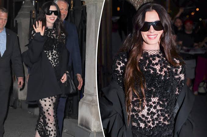 Anne Hathaway goes full pop star in totally sheer dress at 'Mother Mary' event