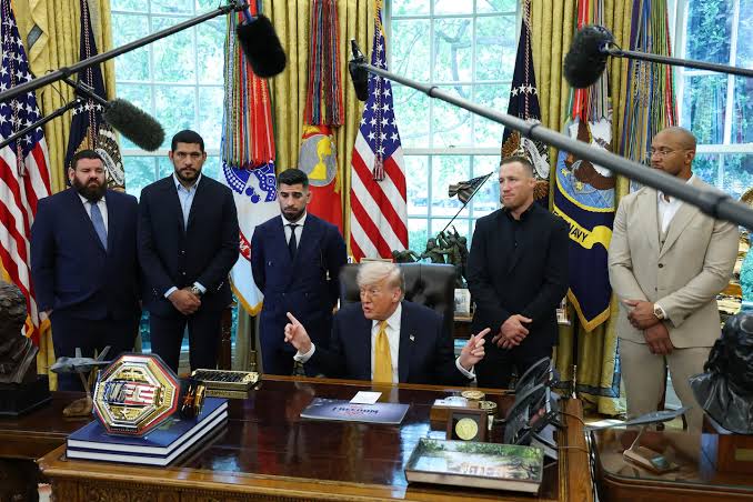 Trump hosts UFC fighters in Oval Office, touts Iran progress