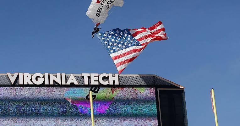 Skydiver rescued after crashing into scoreboard during Virginia Tech football scrimmage