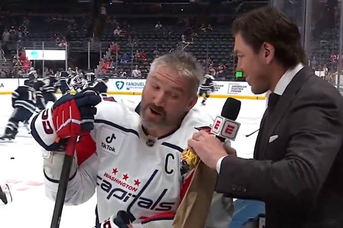 TJ Oshie interviews Alex Ovechkin before his potential final NHL game, offers him Subway and bag of Cheetos
