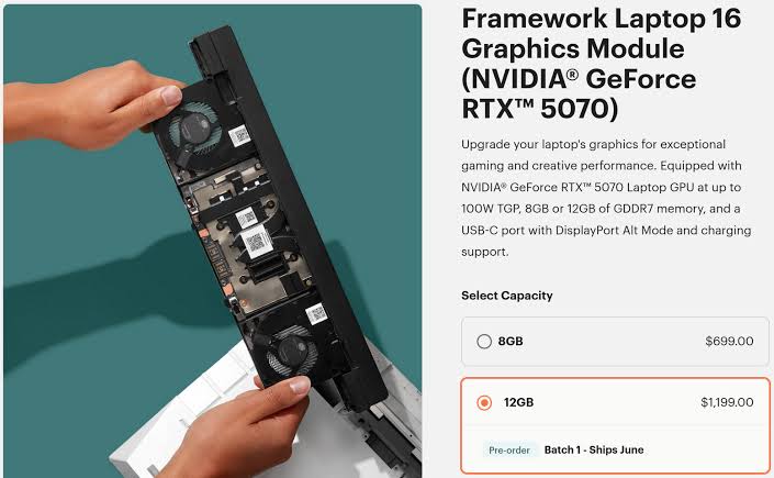 Framework Laptop 16 Gets NVIDIA RTX 5070 12 GB Upgrade Module for Eyewatering Price