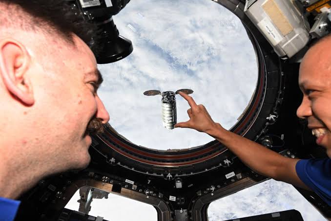 NASA astronauts joke around with an optical illusion on the ISS photo of the day for April 15, 2026