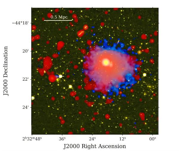 Radio telescopes confirm 3.3-million-light-year halo in unusually quiet galaxy cluster