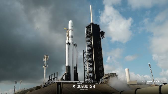 SpaceX scrubs Falcon Heavy launch of final ViaSat-3 satellite due to poor weather